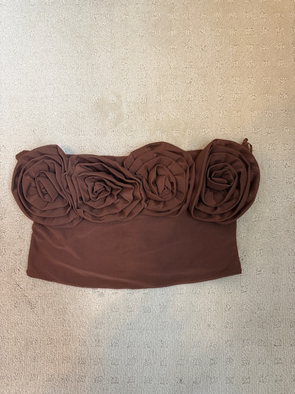 AFRM Brown Rose-Embellished Strapless Crop Top
